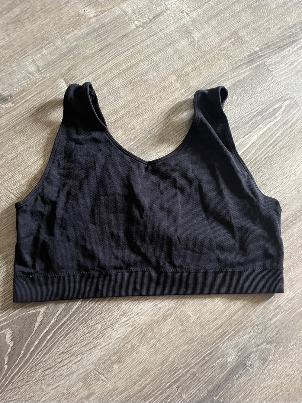 AnyBody Black Seamless V-Neck Sports Bra